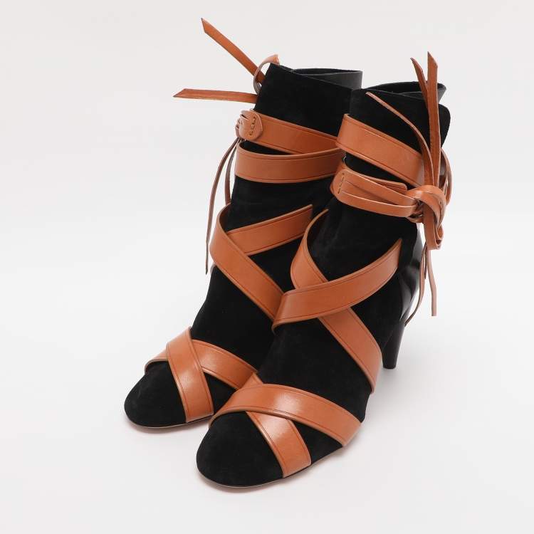 Pre Owned Isabel Marant Black Leather and Suede Mid Calf Boots Size 38