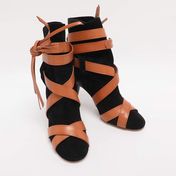 Pre Owned Isabel Marant Black Leather and Suede Mid Calf Boots Size 38