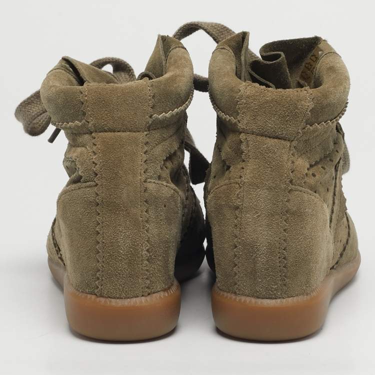 Pre Owned Isabel Marant Olive Green Suede Bobby Wedge Sneakers Size 37