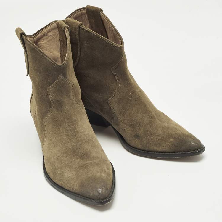 Pre Owned Isabel Marant Dicker Size 40 Green Suede Ankle Length Boots