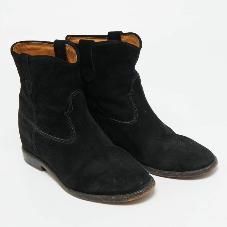 Pre Owned Isabel Marant Crisi Size 37 Black Suede Ankle Length Boots