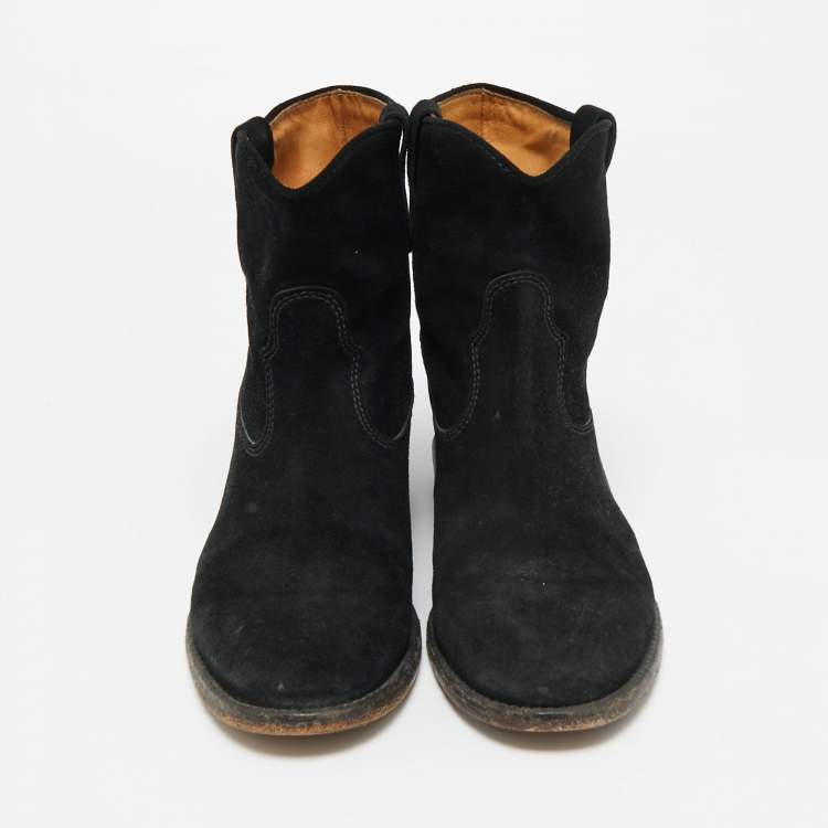 Pre Owned Isabel Marant Crisi Size 37 Black Suede Ankle Length Boots