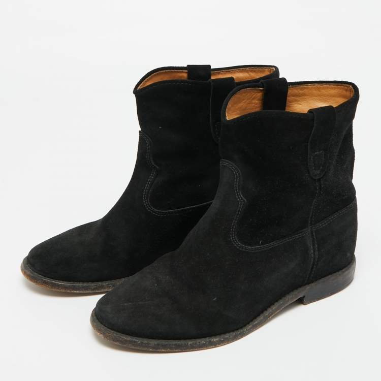 Pre Owned Isabel Marant Crisi Size 37 Black Suede Ankle Length Boots