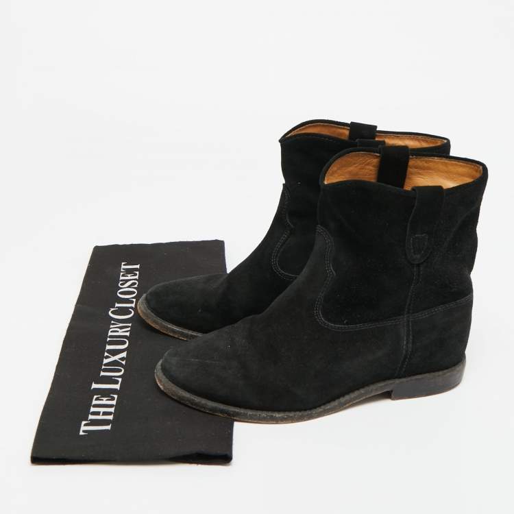 Pre Owned Isabel Marant Crisi Size 37 Black Suede Ankle Length Boots