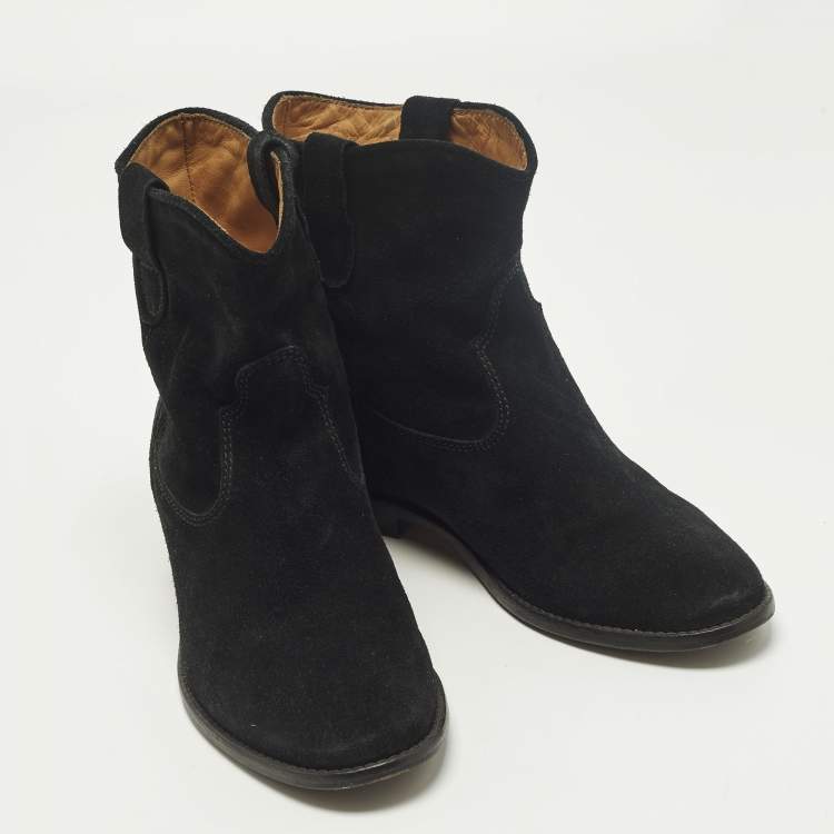 Pre Owned Isabel Marant Crisi Size 38 Black Suede Ankle Length Boots