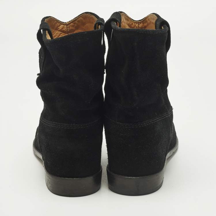 Pre Owned Isabel Marant Crisi Size 38 Black Suede Ankle Length Boots