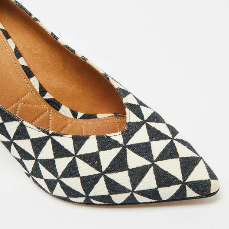 Pre Owned Isabel Marant Size 38 White/Black Printed Canvas Pumps