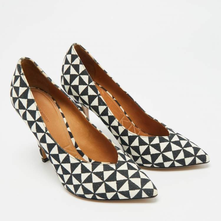 Pre Owned Isabel Marant Size 38 White/Black Printed Canvas Pumps