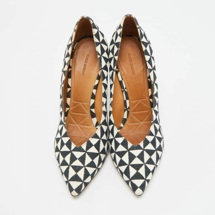 Pre Owned Isabel Marant Size 38 White/Black Printed Canvas Pumps