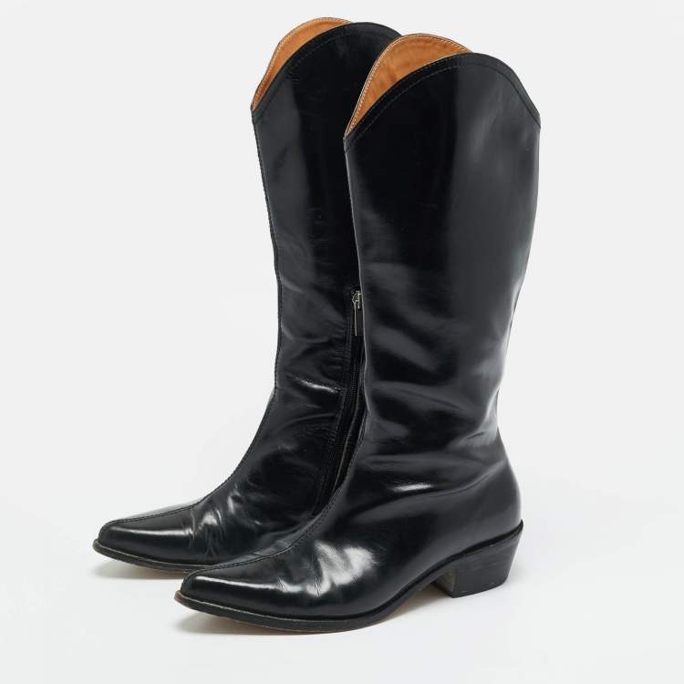 مملوكة مسبقًا Isabel Marant Size 38 Black Leather Cowboy Knee Length Boots