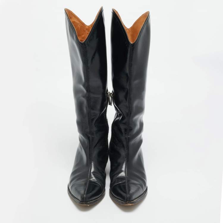 مملوكة مسبقًا Isabel Marant Size 38 Black Leather Cowboy Knee Length Boots