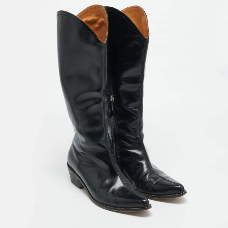 مملوكة مسبقًا Isabel Marant Size 38 Black Leather Cowboy Knee Length Boots