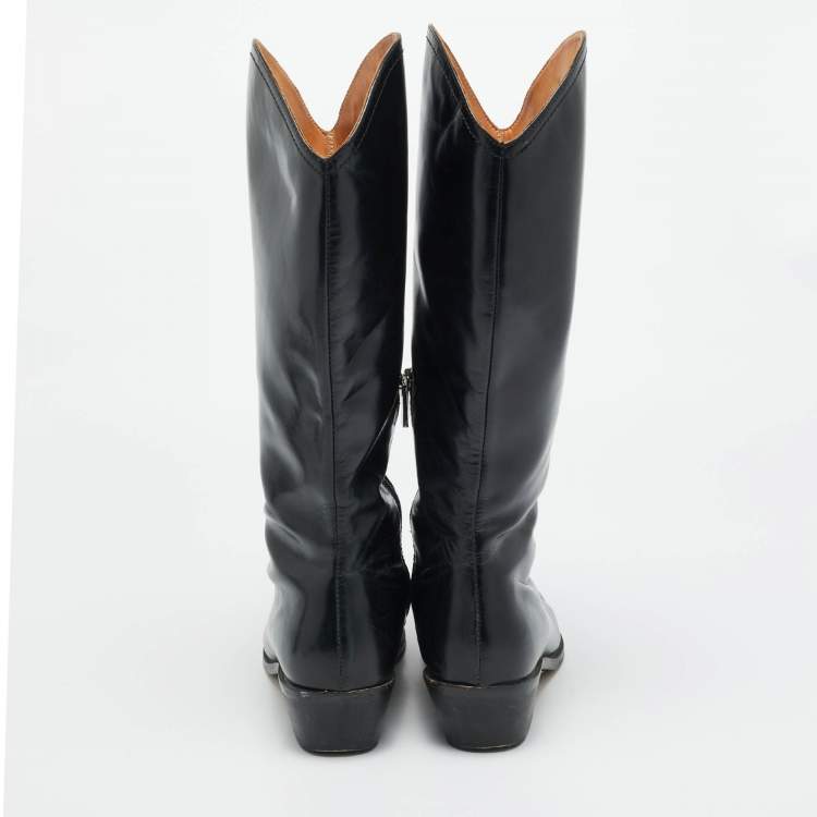 مملوكة مسبقًا Isabel Marant Size 38 Black Leather Cowboy Knee Length Boots