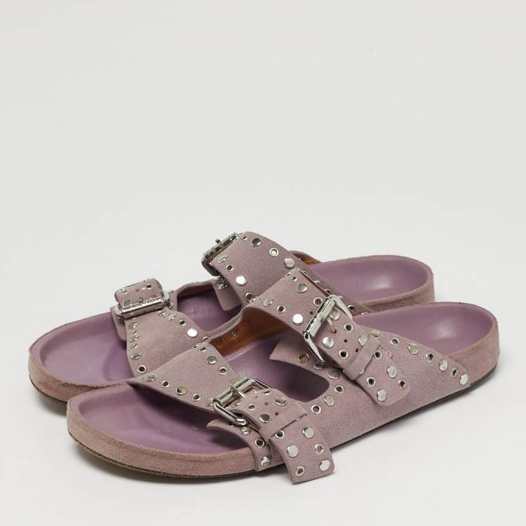 Pre Owned Isabel Marant Lenny Size 39 Purple Suede Buckle Embellished Flats