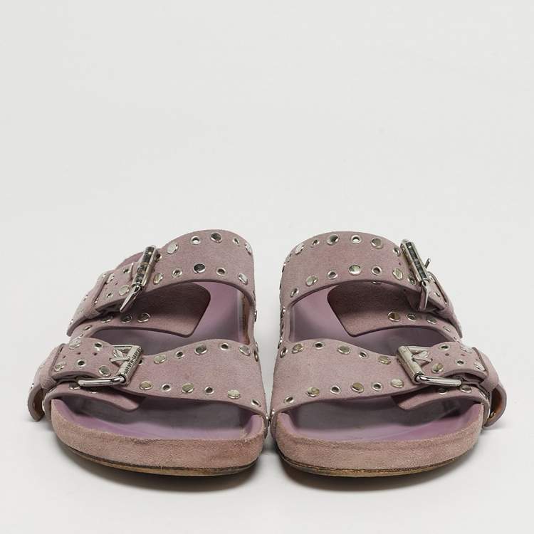 Pre Owned Isabel Marant Lenny Size 39 Purple Suede Buckle Embellished Flats