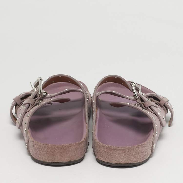 Pre Owned Isabel Marant Lenny Size 39 Purple Suede Buckle Embellished Flats