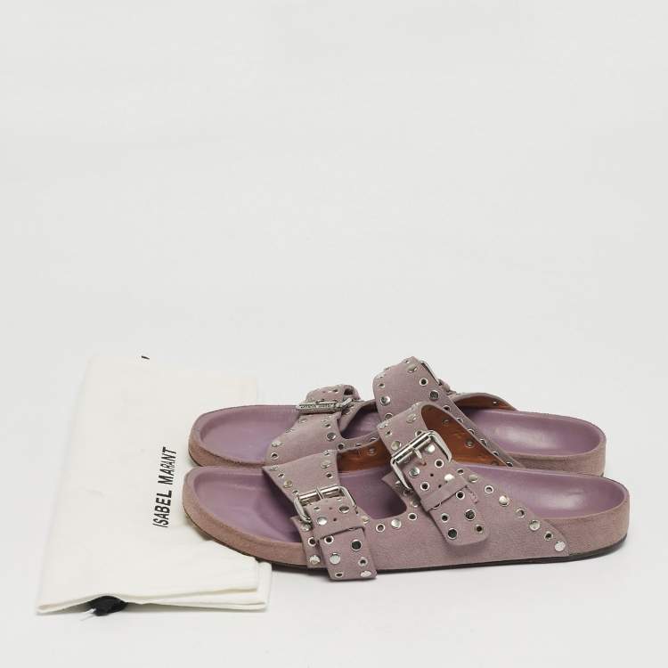 Pre Owned Isabel Marant Lenny Size 39 Purple Suede Buckle Embellished Flats