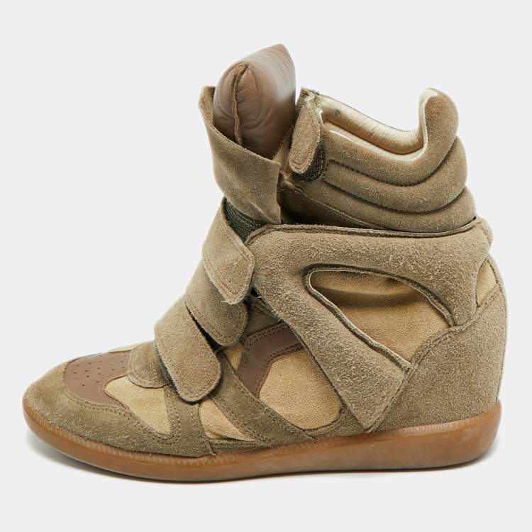 Pre Owned Isabel Marant Bekett Size 40 Grey Leather and Suede Wedge Sneakers