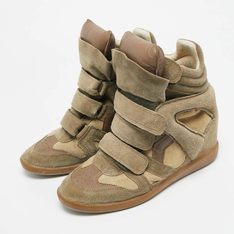 Pre Owned Isabel Marant Bekett Size 40 Grey Leather and Suede Wedge Sneakers