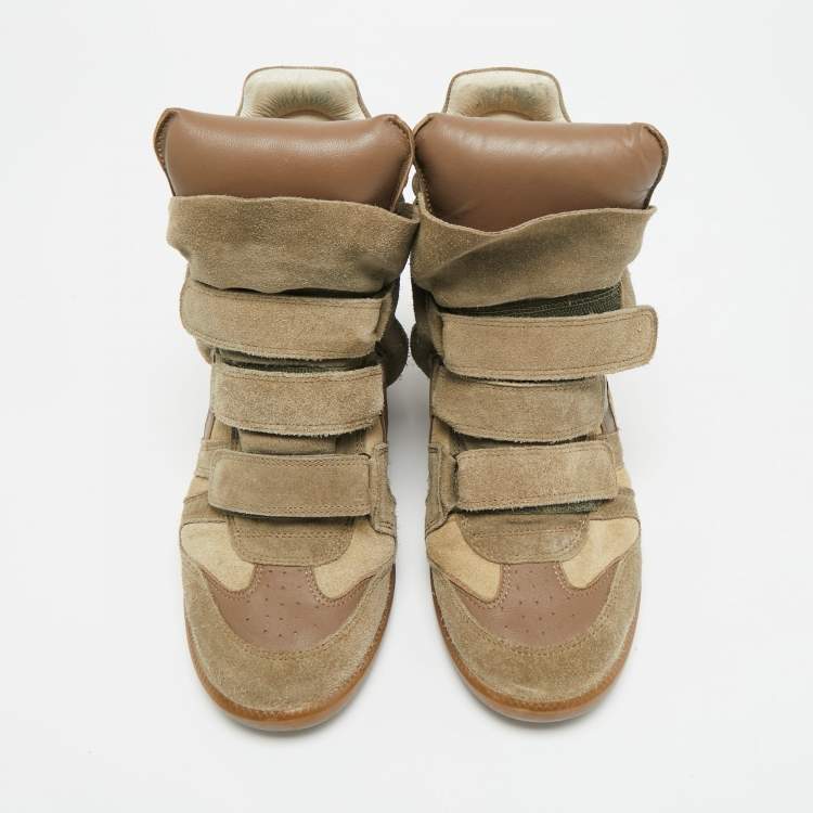 Pre Owned Isabel Marant Bekett Size 40 Grey Leather and Suede Wedge Sneakers