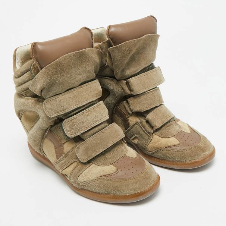 Pre Owned Isabel Marant Bekett Size 40 Grey Leather and Suede Wedge Sneakers