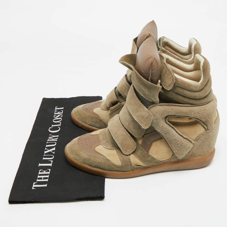Pre Owned Isabel Marant Bekett Size 40 Grey Leather and Suede Wedge Sneakers