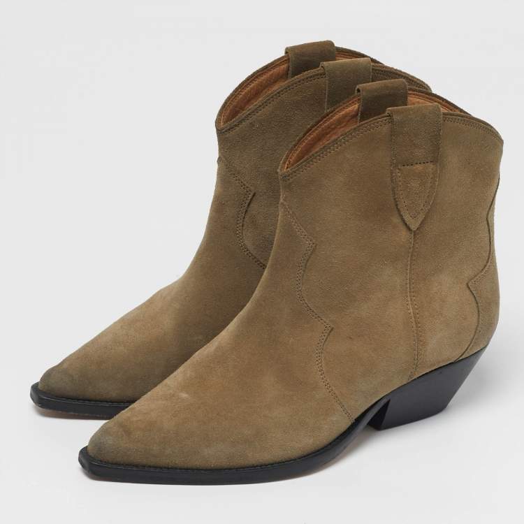 Pre Owned Isabel Marant Dewina Size 36 Olive Green Suede Ankle Boots