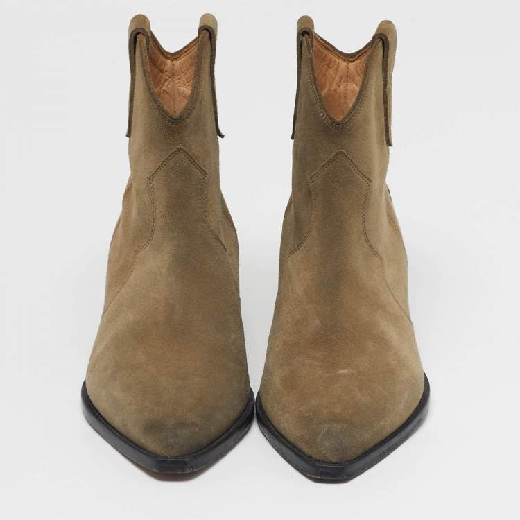Pre Owned Isabel Marant Dewina Size 36 Olive Green Suede Ankle Boots
