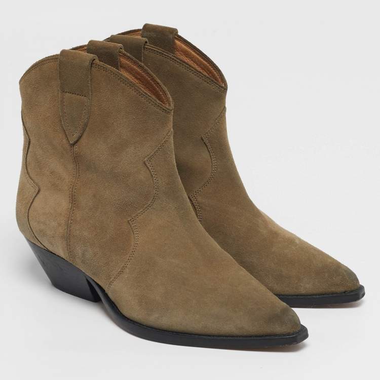 Pre Owned Isabel Marant Dewina Size 36 Olive Green Suede Ankle Boots