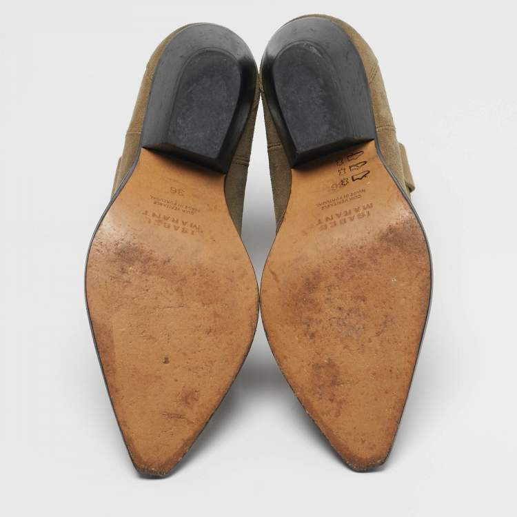 Pre Owned Isabel Marant Dewina Size 36 Olive Green Suede Ankle Boots