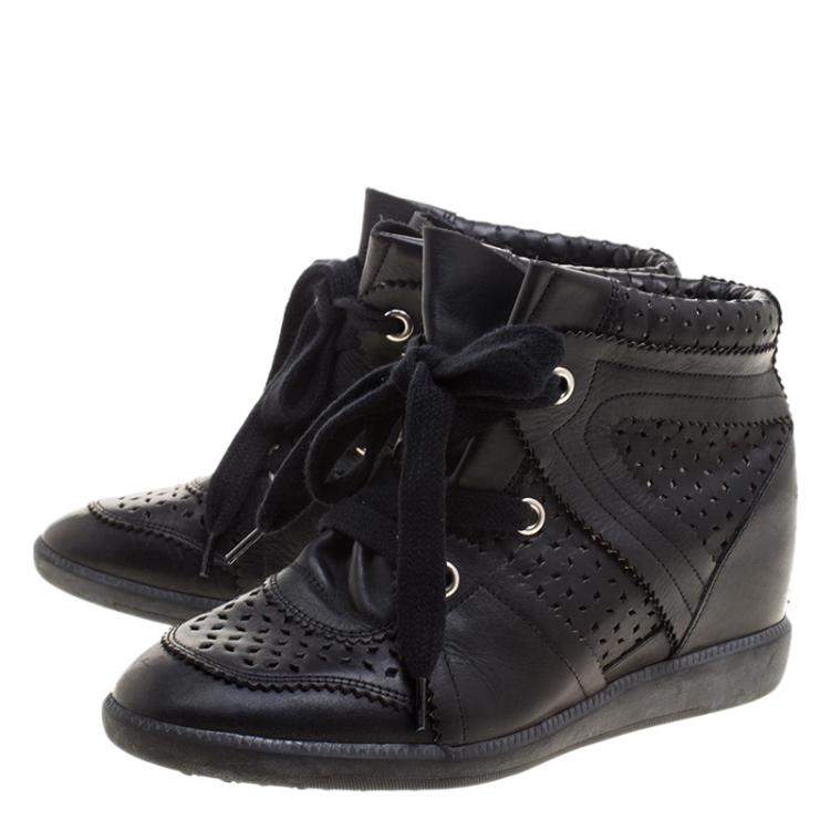 Pre Owned Isabel Marant Black Perforated Leather Baya Wedge Sneakers Size 40