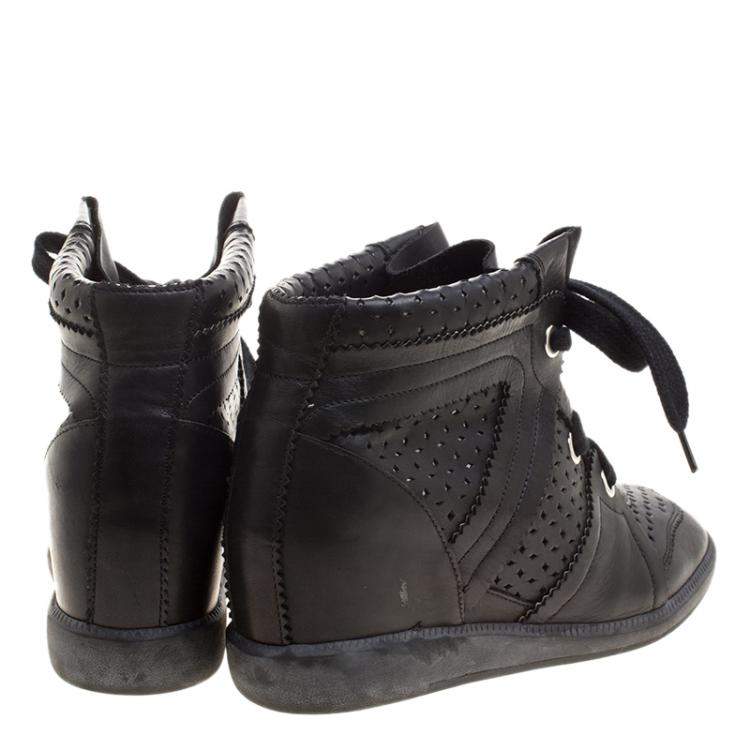 Pre Owned Isabel Marant Black Perforated Leather Baya Wedge Sneakers Size 40