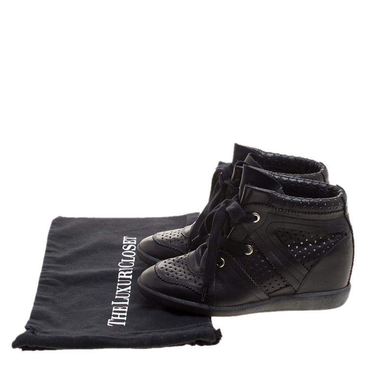 Pre Owned Isabel Marant Black Perforated Leather Baya Wedge Sneakers Size 40
