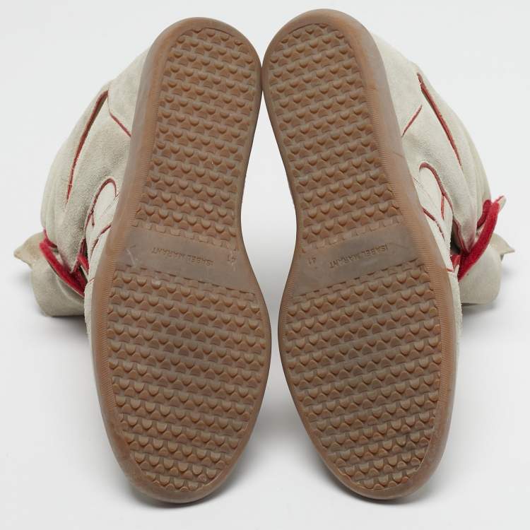 Pre Owned Isabel Marant Bekett Size 41 Grey/Red Leather and Suede Wedge Sneakers