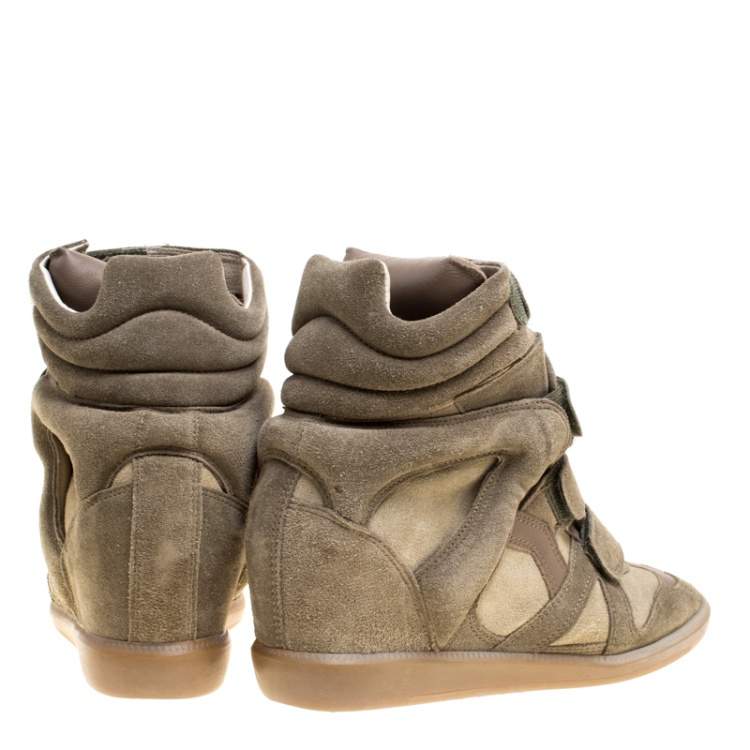 Pre Owned Isabel Marant Moos Green Suede Bekett Wedge Sneakers Size 38