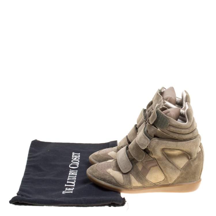 Pre Owned Isabel Marant Moos Green Suede Bekett Wedge Sneakers Size 38