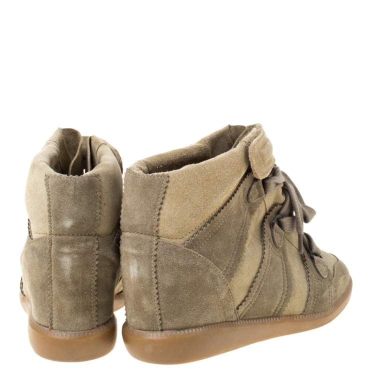 Pre Owned Isabel Marant Olive Green Suede Bobby Lace Up Wedge Sneakers Size 41
