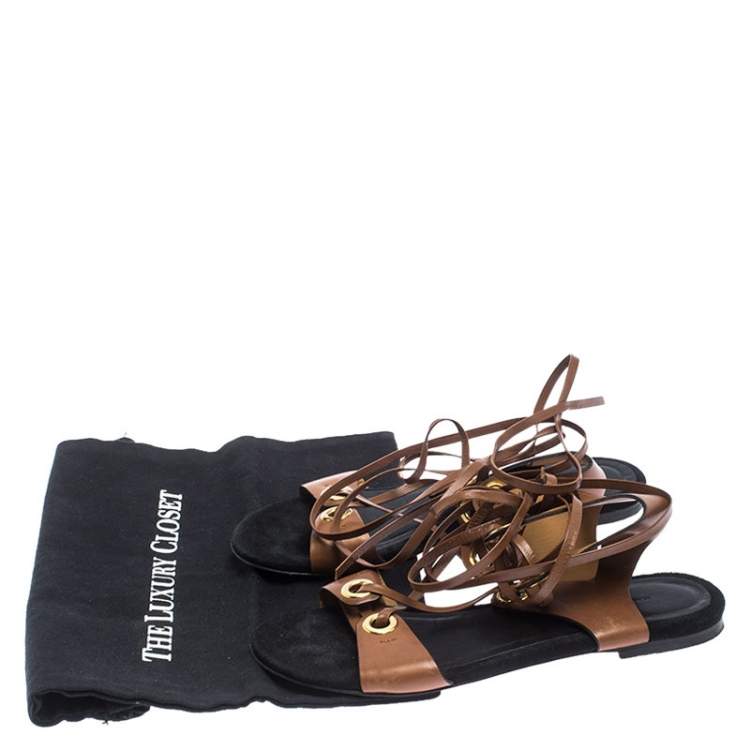 Pre Owned Isabel Marant Tan Leather Jaysta Lace-Up Flat Sandals Size 38