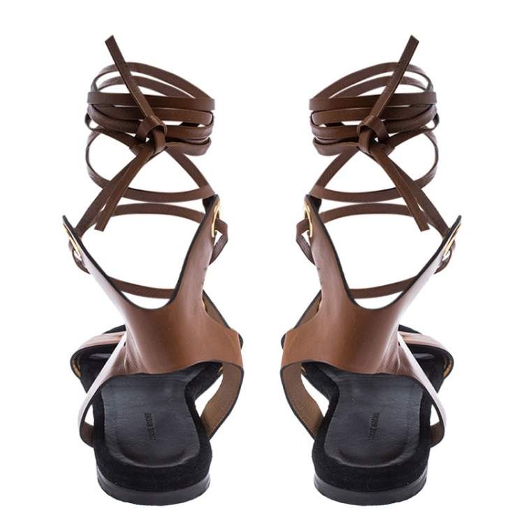 Pre Owned Isabel Marant Tan Leather Jaysta Lace-Up Flat Sandals Size 38