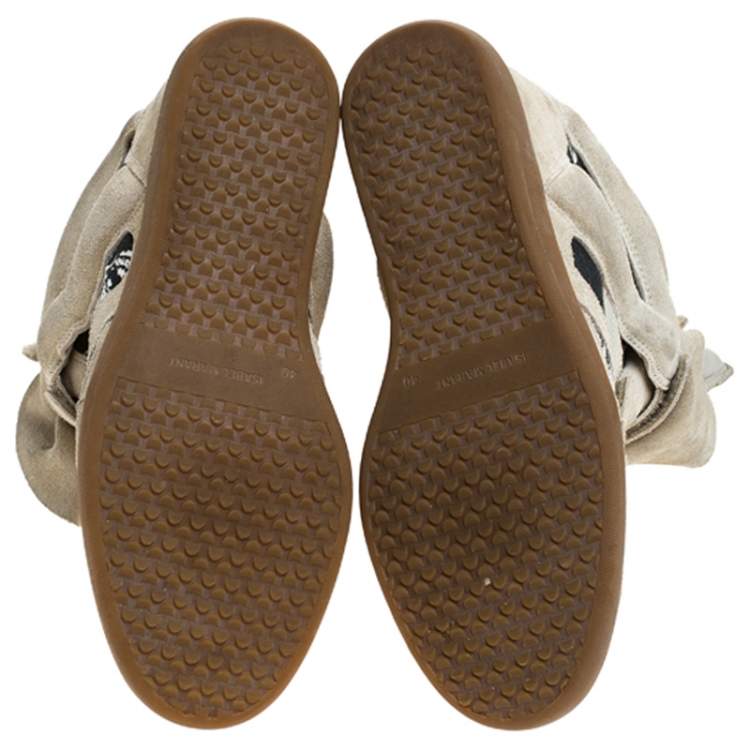 Pre Owned Isabel Marant Beige Printed Canvas and Suede Bekett Wedge Sneakers Size 40
