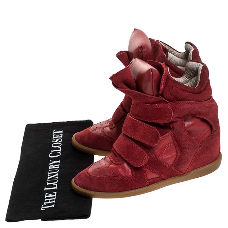 Pre Owned Isabel Marant Red Suede and Leather Bekett High Top Sneakers Size 38