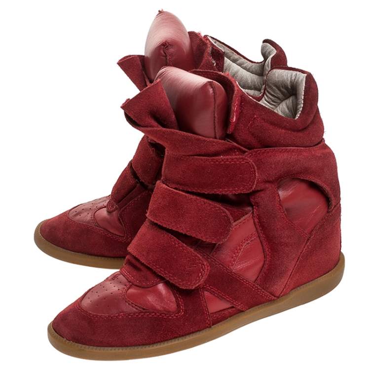 Pre Owned Isabel Marant Red Suede and Leather Bekett High Top Sneakers Size 38