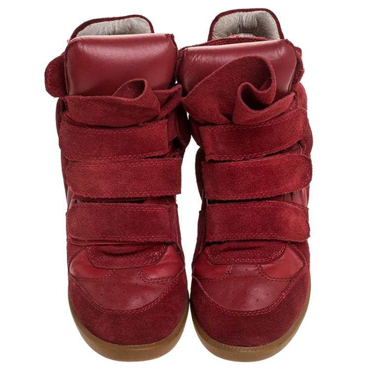 Pre Owned Isabel Marant Red Suede and Leather Bekett High Top Sneakers Size 38