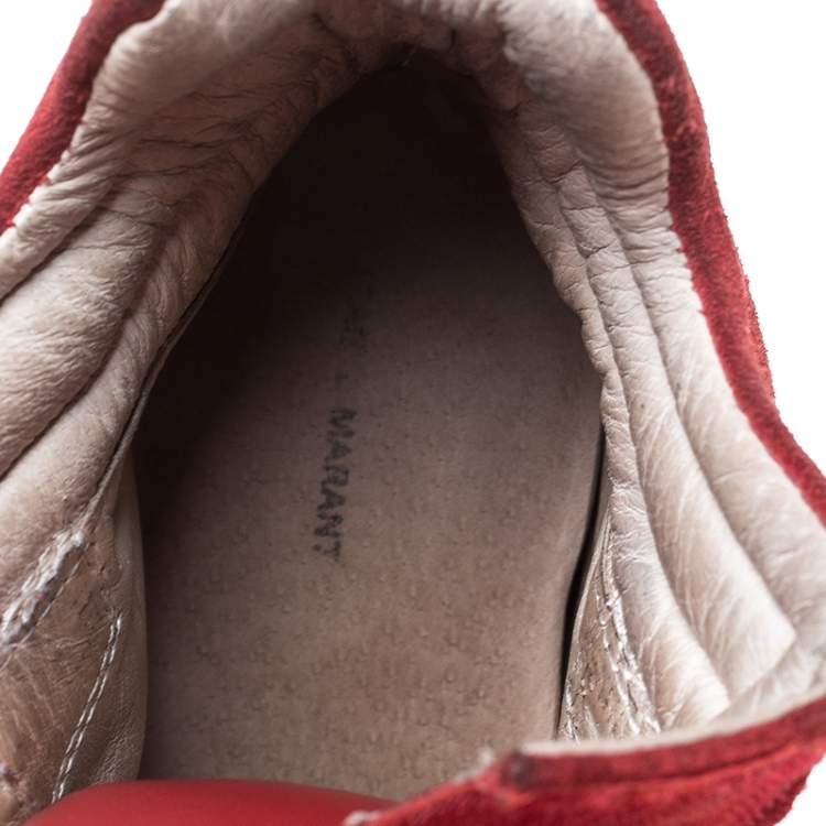 Pre Owned Isabel Marant Red Suede and Leather Bekett High Top Sneakers Size 38