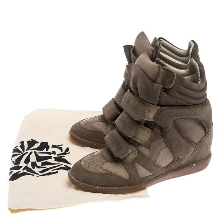 Pre Owned Isabel Marant Beige Suede Bekett Wedge Sneakers Size 37