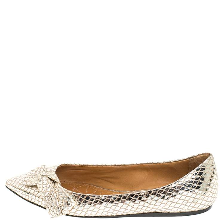 Pre Owned Isabel Marant Metallic Gold Foil Suede Skimmer Pointed Toe Ballet Flats Size 38