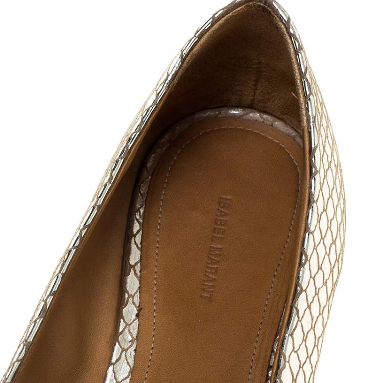 Pre Owned Isabel Marant Metallic Gold Foil Suede Skimmer Pointed Toe Ballet Flats Size 38