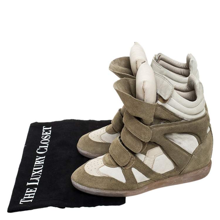 مملوكة مسبقًا Isabel Marant Beige Suede Bekett Wedge Sneakers Size 37