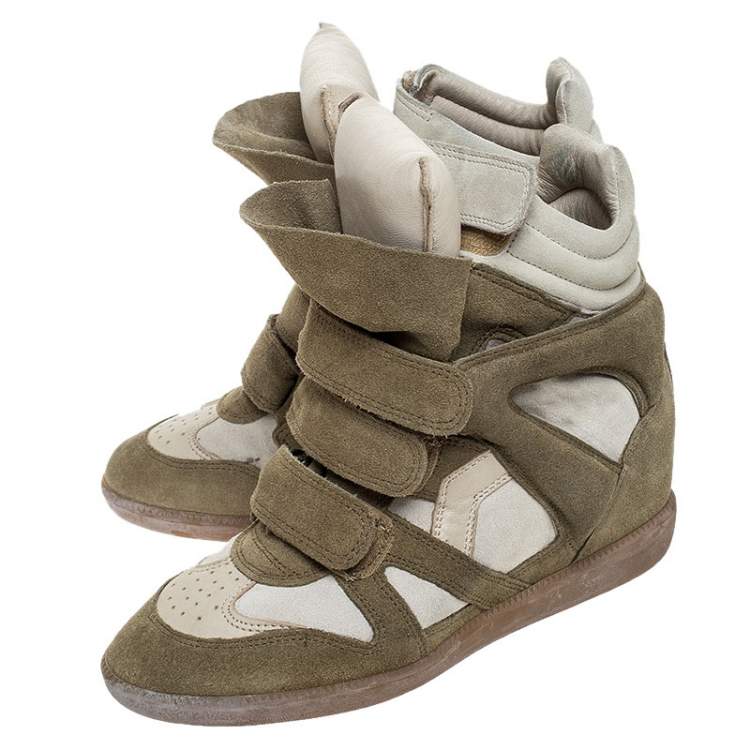مملوكة مسبقًا Isabel Marant Beige Suede Bekett Wedge Sneakers Size 37