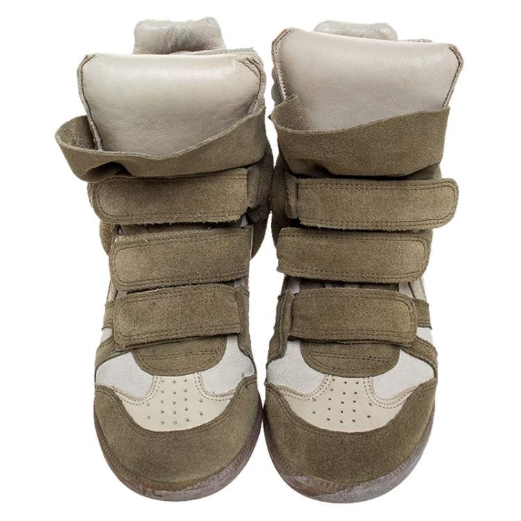 مملوكة مسبقًا Isabel Marant Beige Suede Bekett Wedge Sneakers Size 37